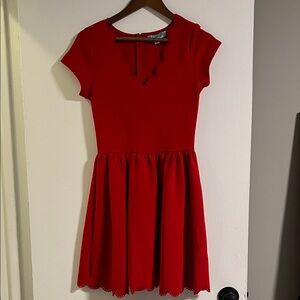 Red Scalloped Hem Dress